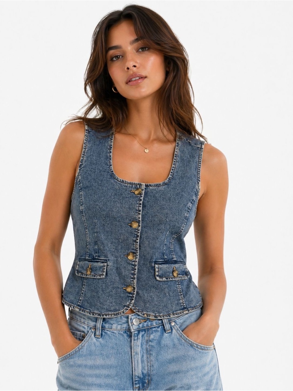 Nine West Blue Denim Vest